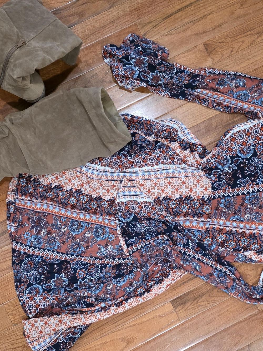 Boho Floral Print Women’s Dress in Rust and Navy